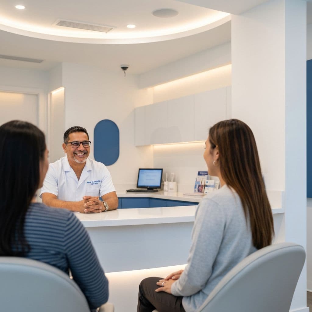 Modern dental clinic with dentist and patient consultation