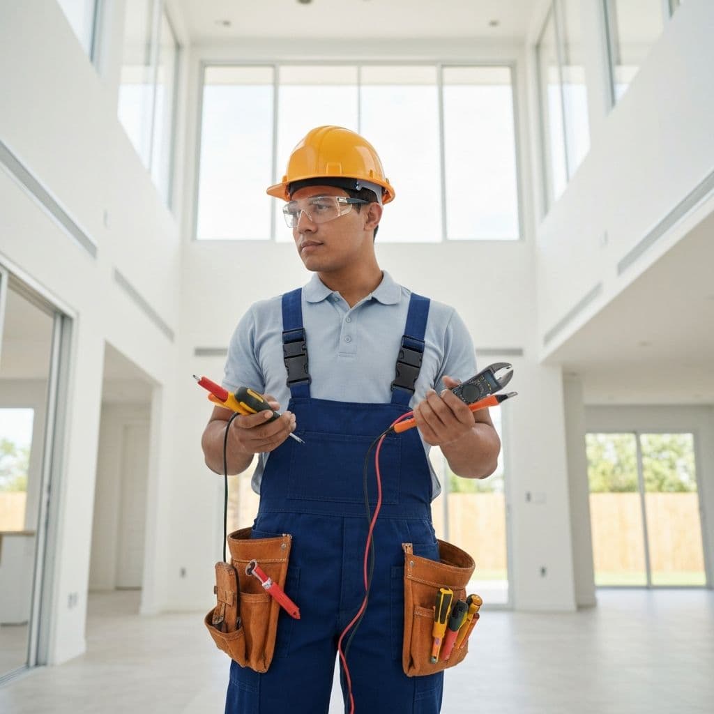 Professional electrician installing electrical wiring