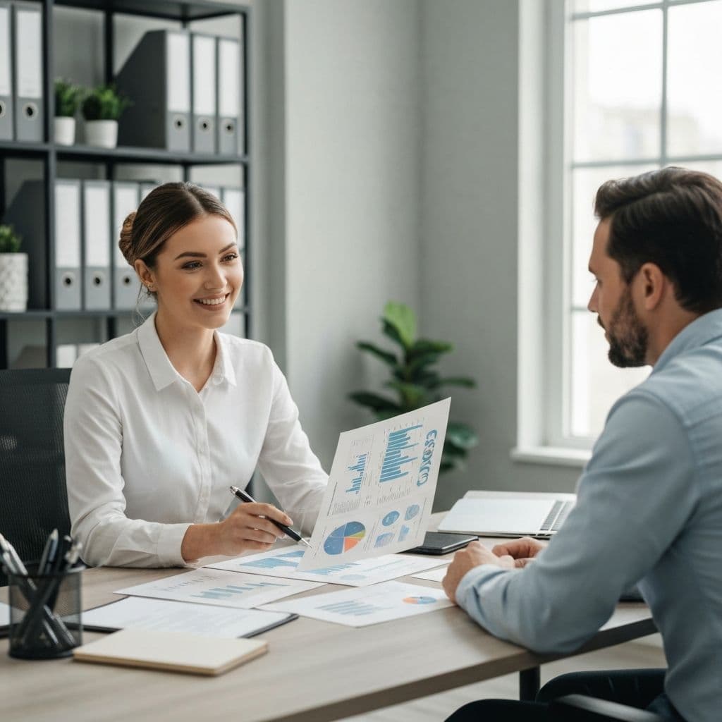 Financial advisor and client discussing investment portfolio