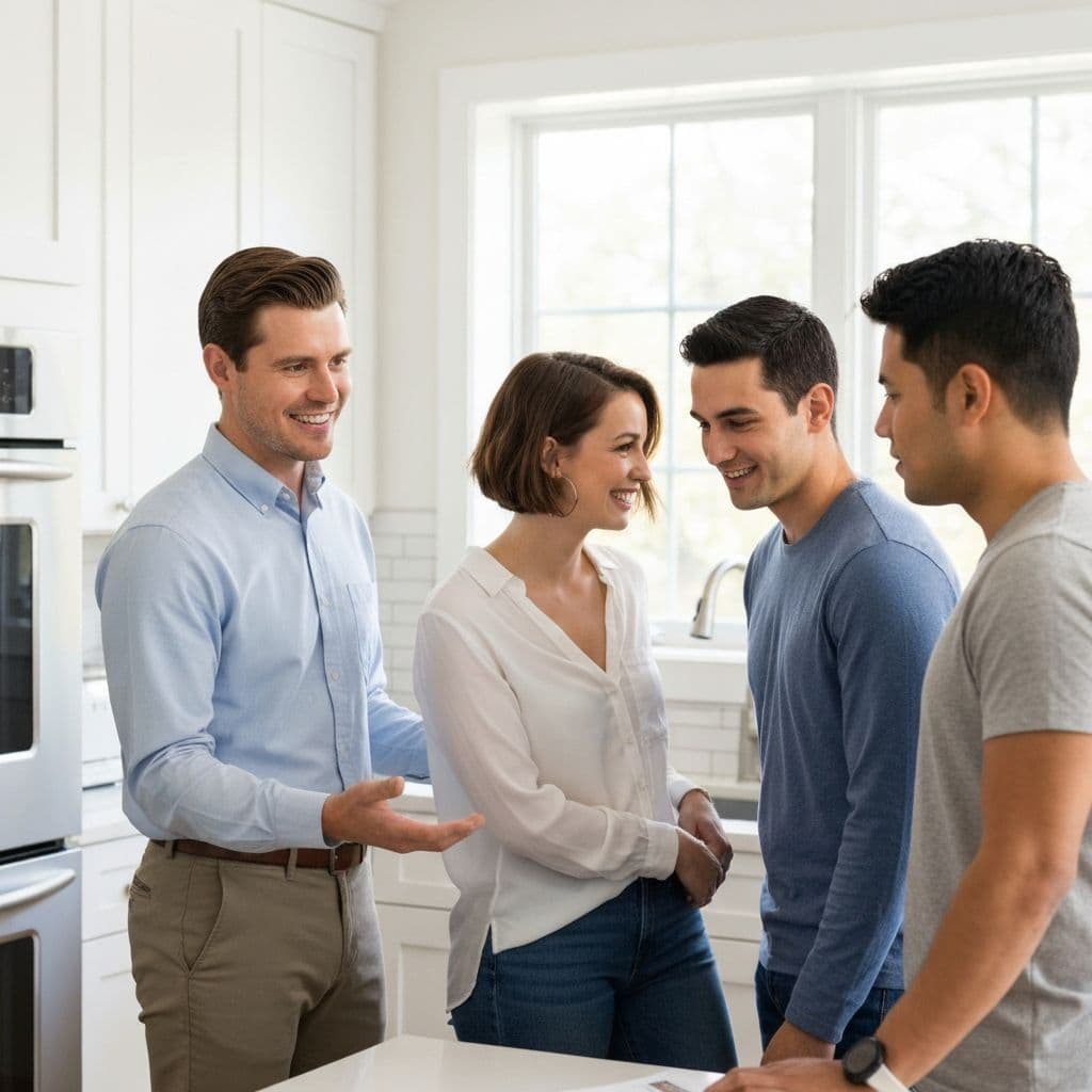 Real estate agent showing home to young couple