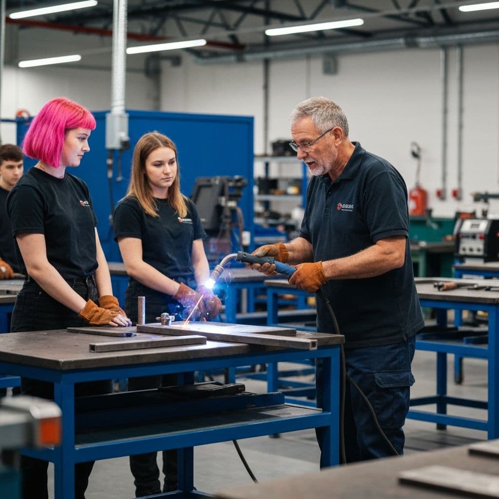Trade school students learning hands-on vocational training